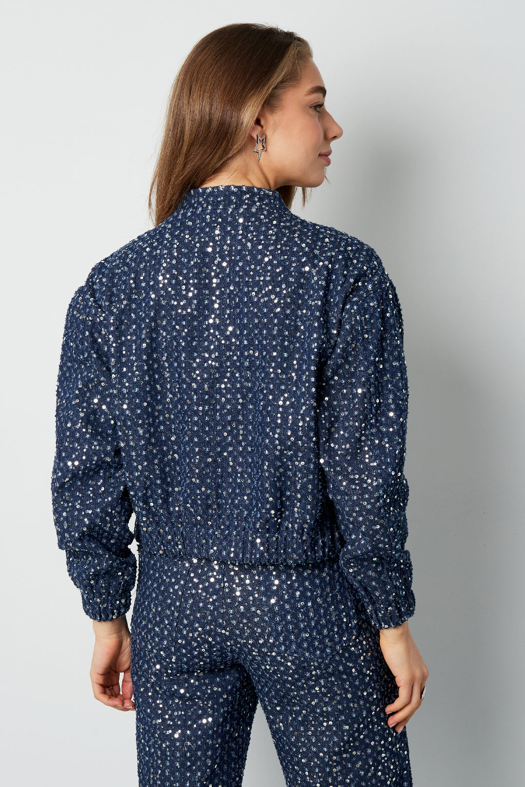 Denim jacket with sequins