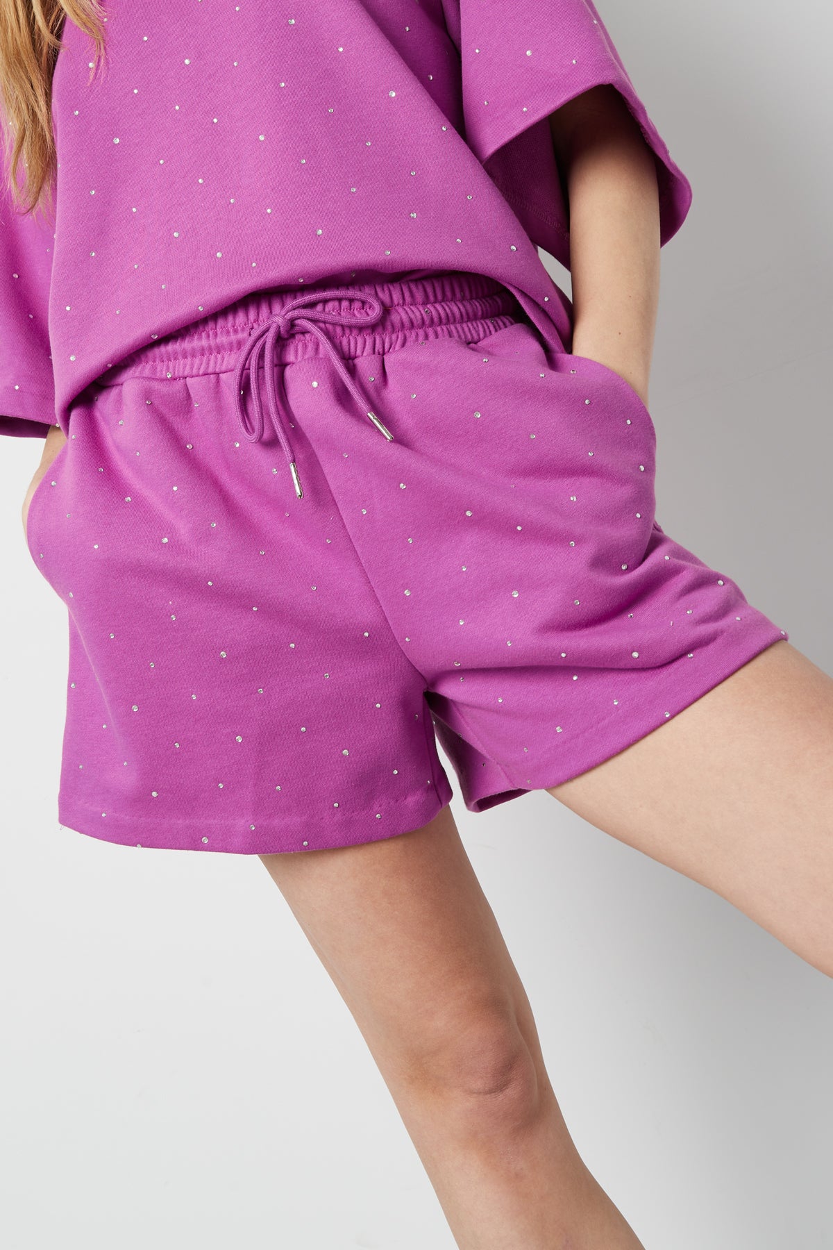 Jogging fabric shorts with studs