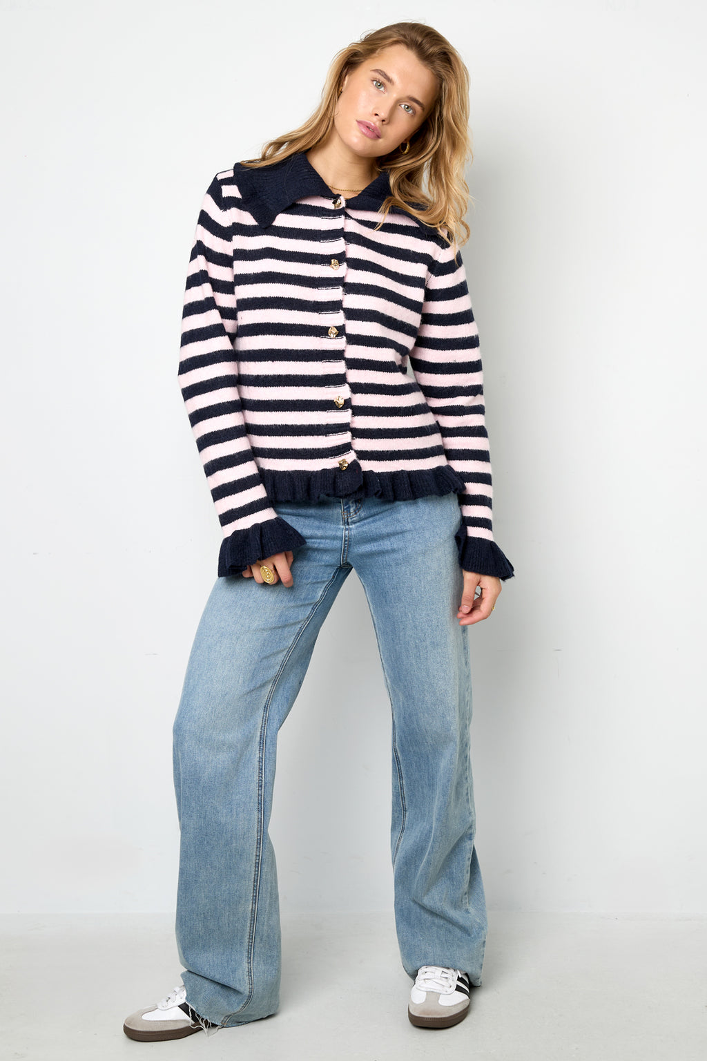 Polyester fiber (polyester) Knit cardigan Stripes Casual Fall/Winter  Clothes