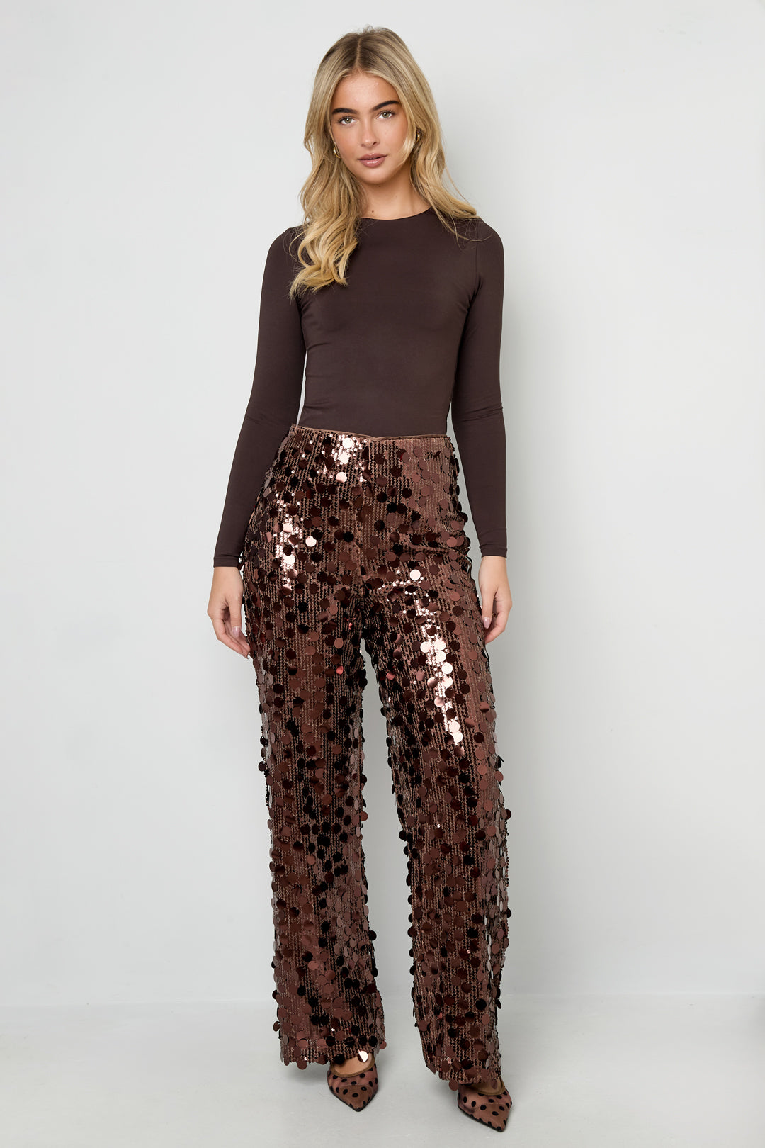 Polyester fiber (polyester) Straight pants Sequins Elegant All Fit  Clothes