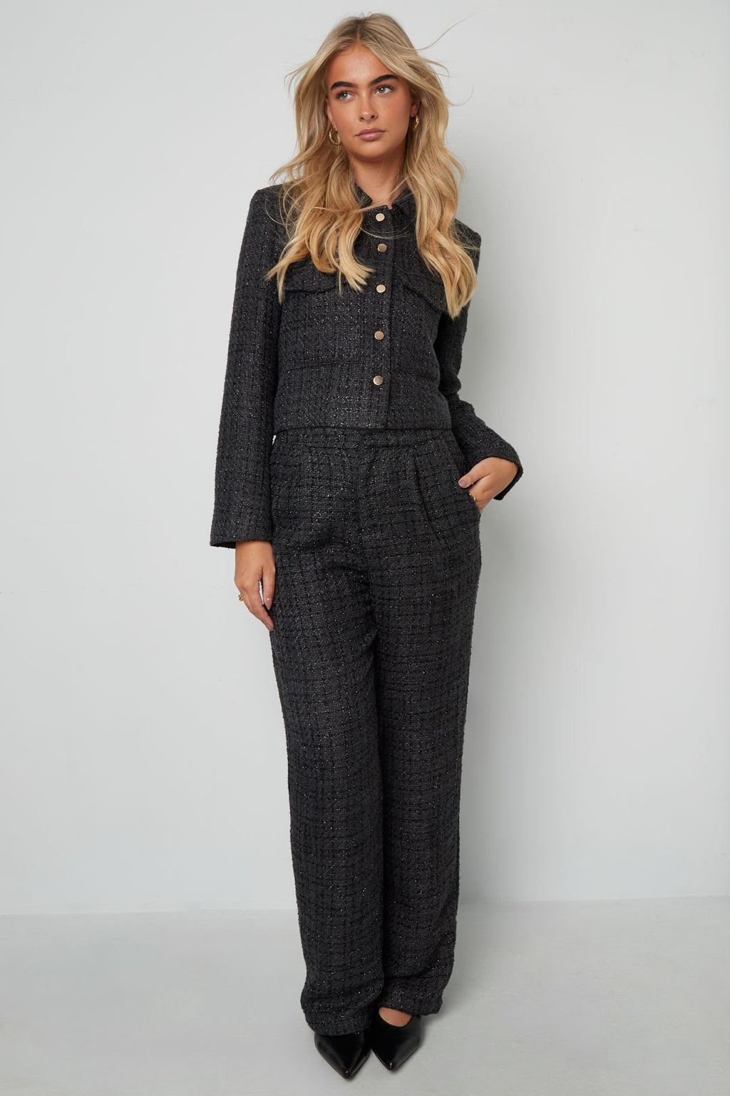 Polyester fiber (polyester) Straight pants Checkered Elegant Fall/Winter  Clothes
