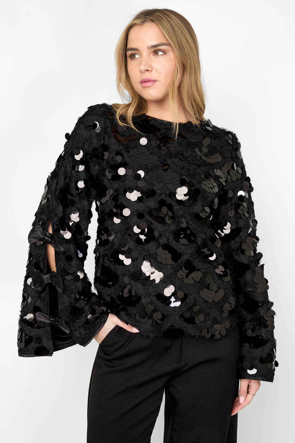 Polyester fiber (polyester) Long sleeve tops Sequins Elegant Fall/Winter  Clothes