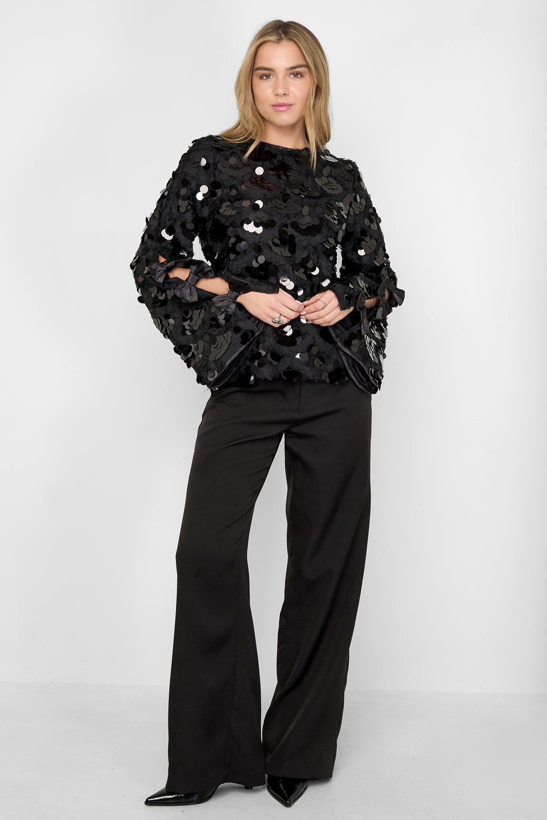 Polyester fiber (polyester) Long sleeve tops Sequins Elegant Fall/Winter  Clothes