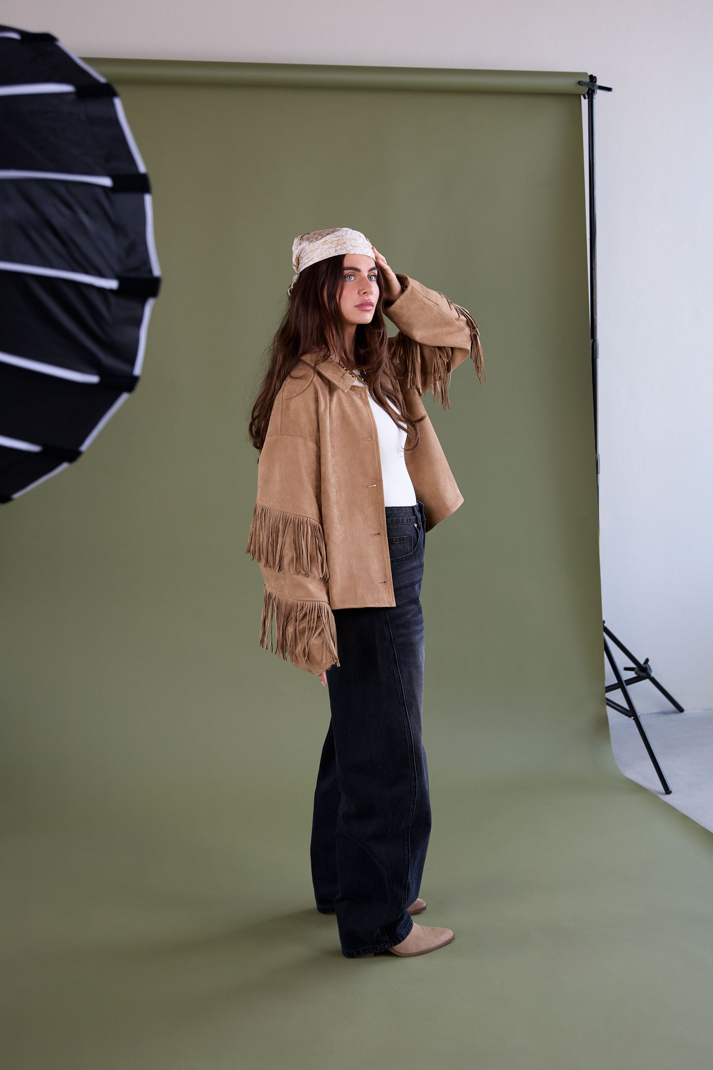 Suede-look jacket with fringes