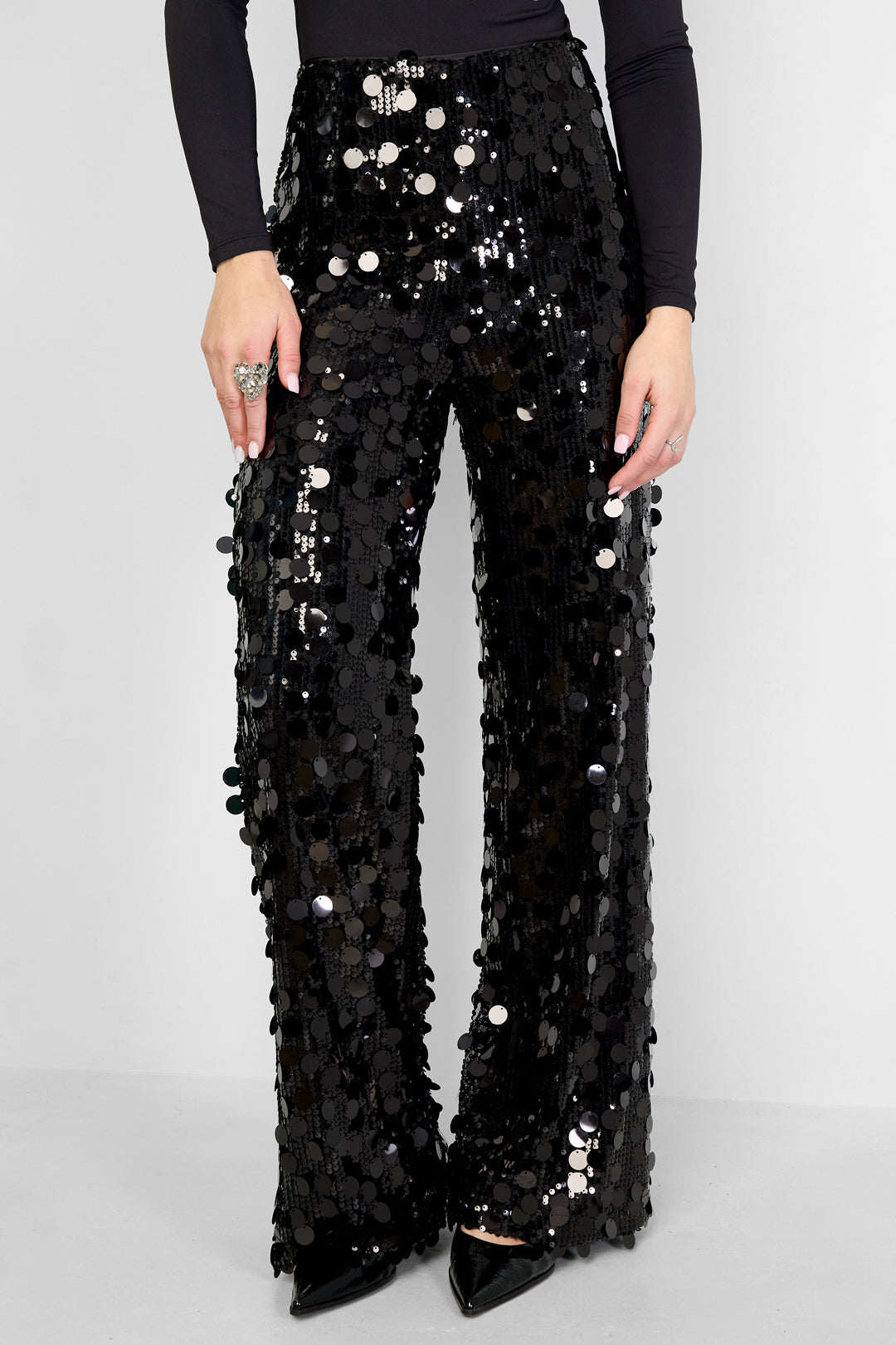 Polyester fiber (polyester) Straight pants Sequins Elegant All Fit  Clothes