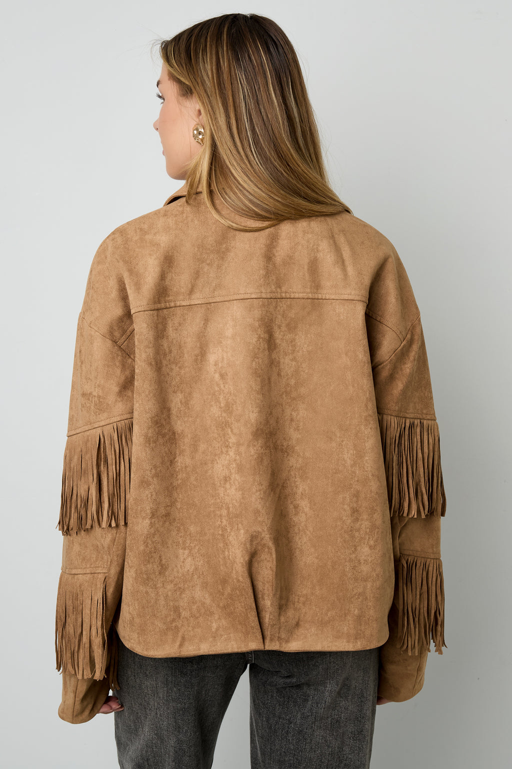 Suede-look jacket with fringes