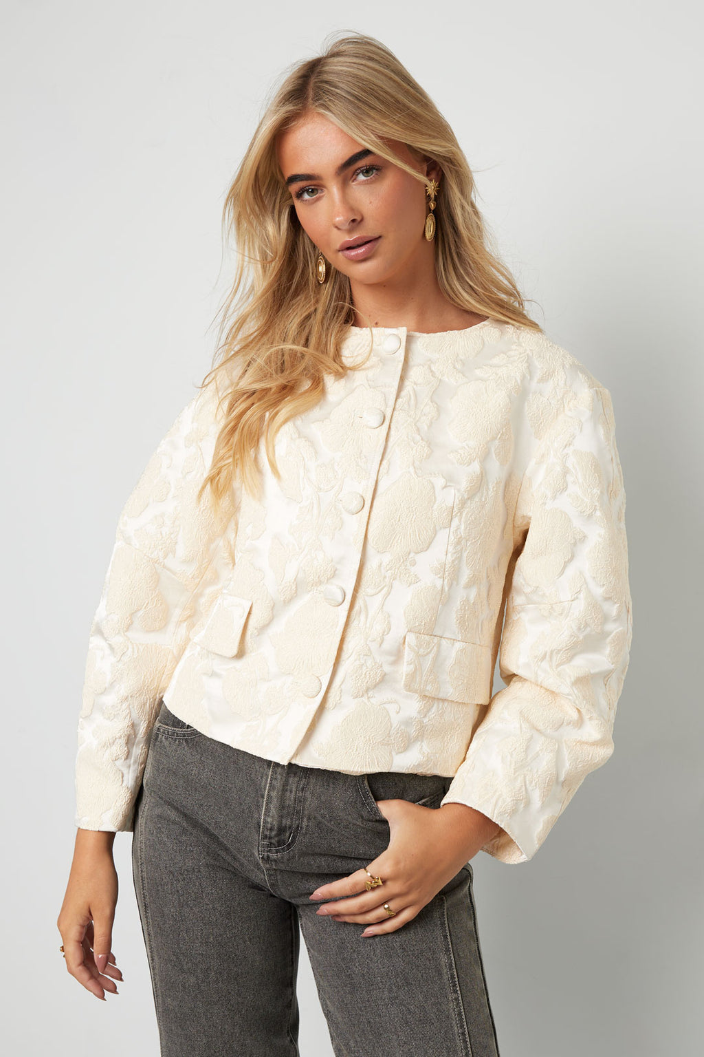Jacquard Balloon Sleeve Jacket