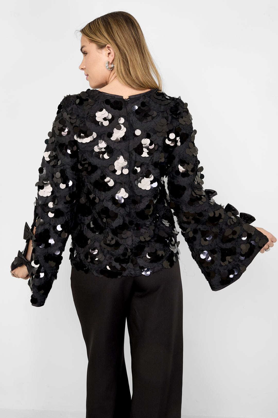 Polyester fiber (polyester) Long sleeve tops Sequins Elegant Fall/Winter  Clothes