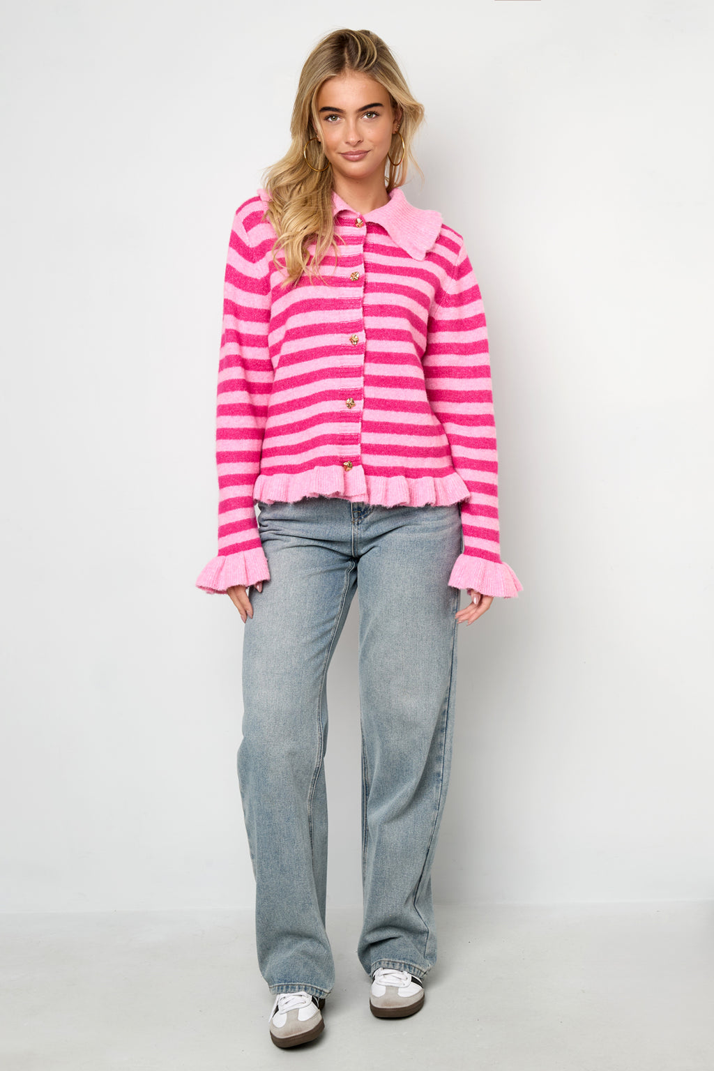 Polyester fiber (polyester) Knit cardigan Stripes Casual Fall/Winter  Clothes